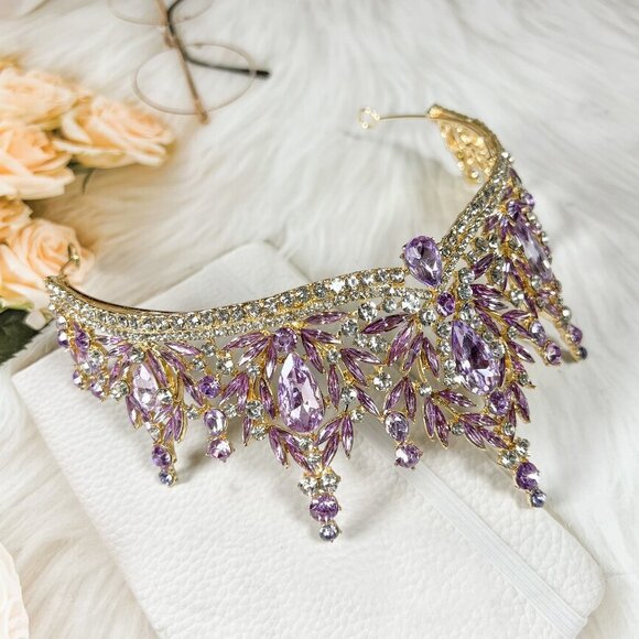 Purple tiara, Lavender crown, Victorian tiara, Crystal crown, Bridal headband main image 4